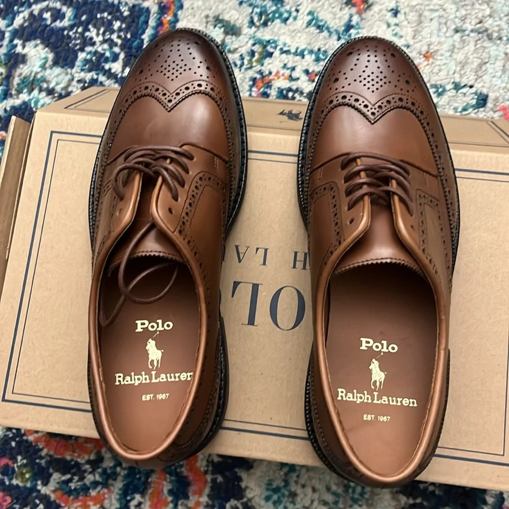 Polo Ralph Lauren Men’s Chestnut Brown Wingtip Oxfords Asher Wingtip Size 7 - Picture 3 of 7